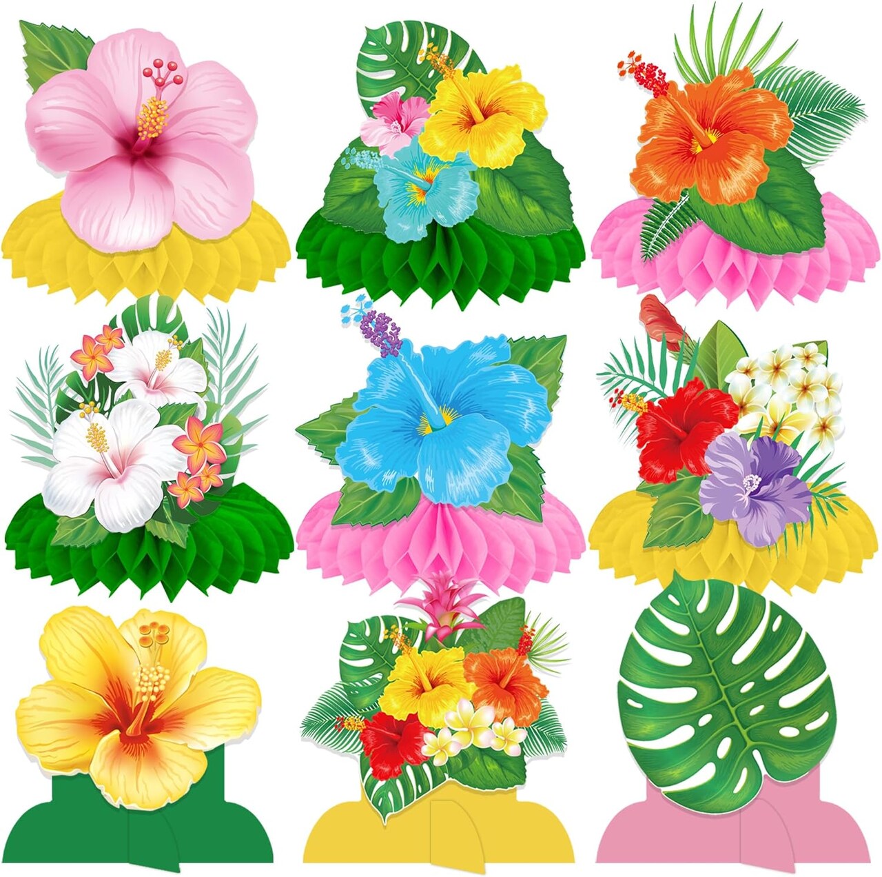 Hawaiian Hibiscus Flowers Honeycomb Centerpieces 12PCS Luau Party Table Decoration Tropical Aloha Table Centerpieces Hawaii Party Decor for Tables Summer Holiday Party Supplies